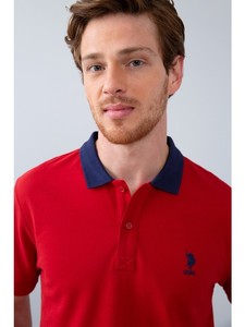  Kırmızı Lacivert Yakalı T-Shirt Basic